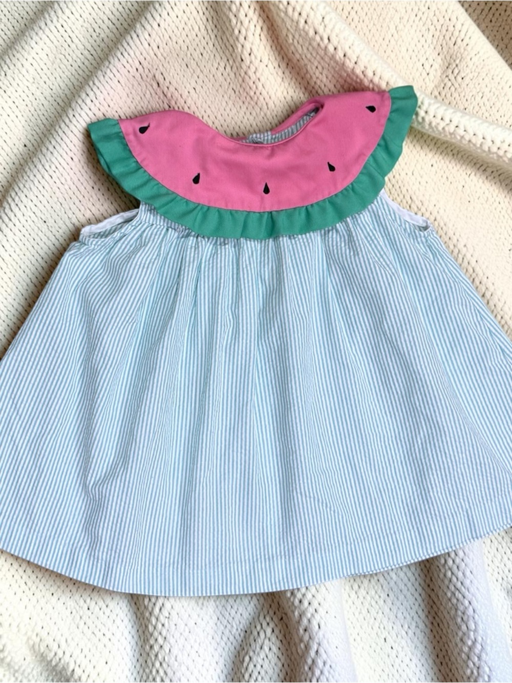 Vintage Samara Watermelon Collar Seersucker Dress Girls 4T Pink Blue